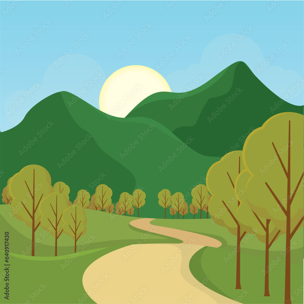 Colored natural landscape with trees Vector