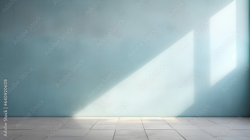 A simplistic abstract backdrop in light blue, designed for product presentations. Play of shadows and light cast by windows onto a plastered wall. A simplistic abstract backdrop in light blue, designed for product presentations. Play of shadows and light cast by windows onto a plastered wall.