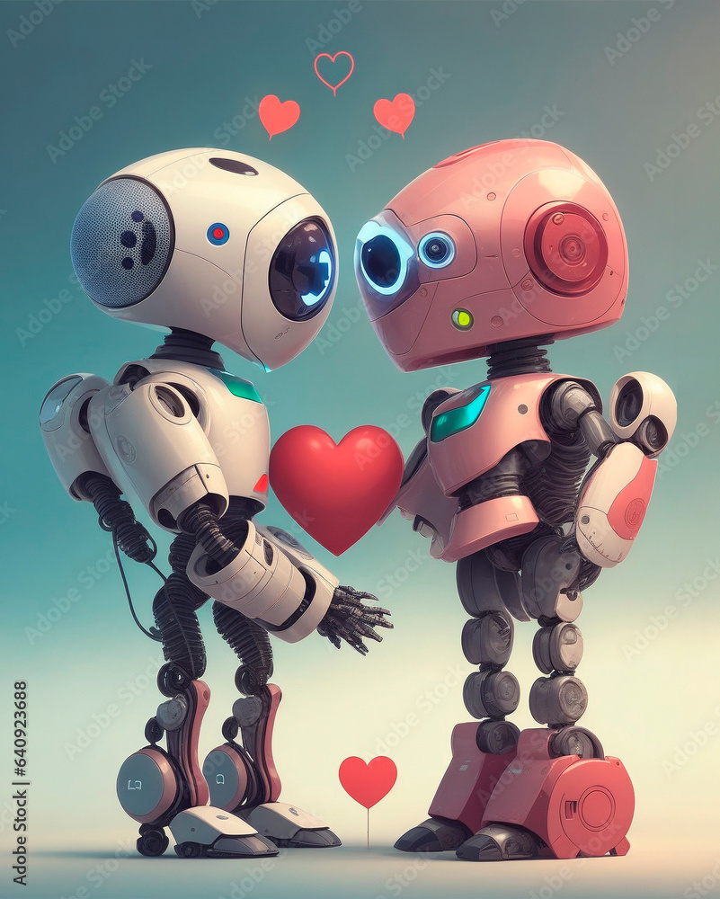 Obraz premium Valentine's day card with robots in love. Generative AI