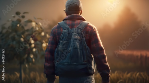 person in a flannel shirt and denim overalls farming Ai Generate