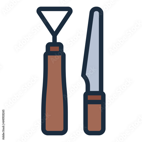 Tools for pottery and ceramics filled line icon