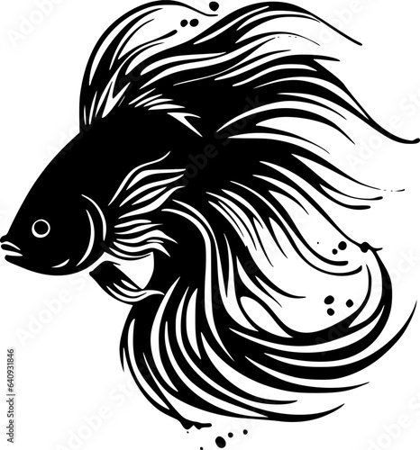 Beta Fish - Black and White Isolated Icon - Vector illustration