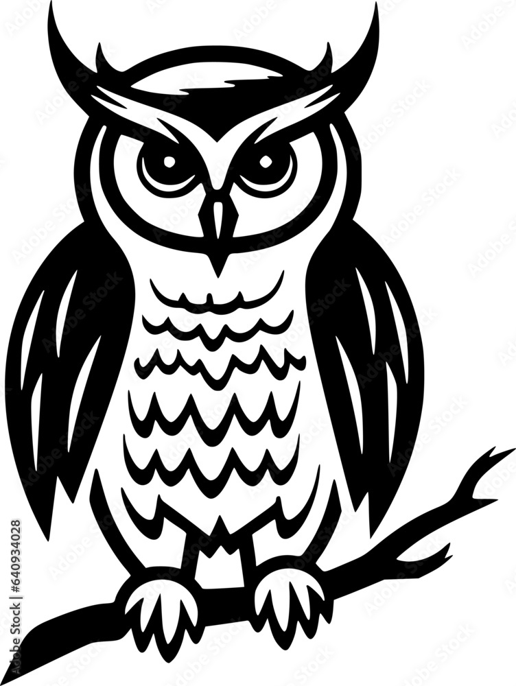Owl | Black and White Vector illustration Owl | Black and White Vector illustration
