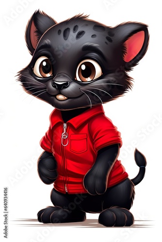 cute panther cub wearing a red shirt   Generative AI © Kay