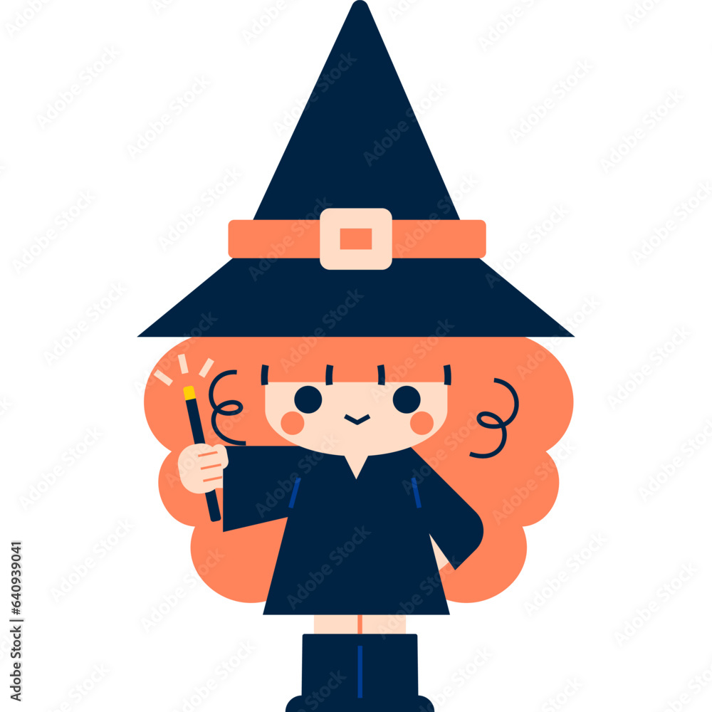 Halloween Cute Cartoon Witch with a Magic Wand Halloween Cute Cartoon Witch with a Magic Wand