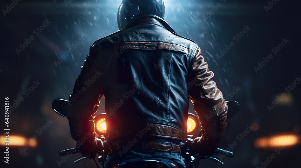 A person in a leather jacket riding a motorcycle (ai) Ai Generate - obrazy, fototapety, plakaty 