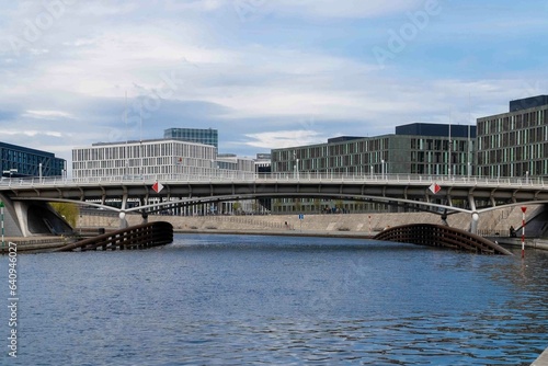 Berlin, Germany: April 20, 2022: Modern administrative buildings and spree river museum island photo