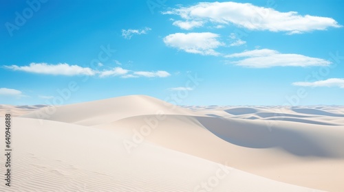 Endless desert with white sand stretching across the primeval desert. Landscape photography  desert background with patterns of sand waves against the blue sky