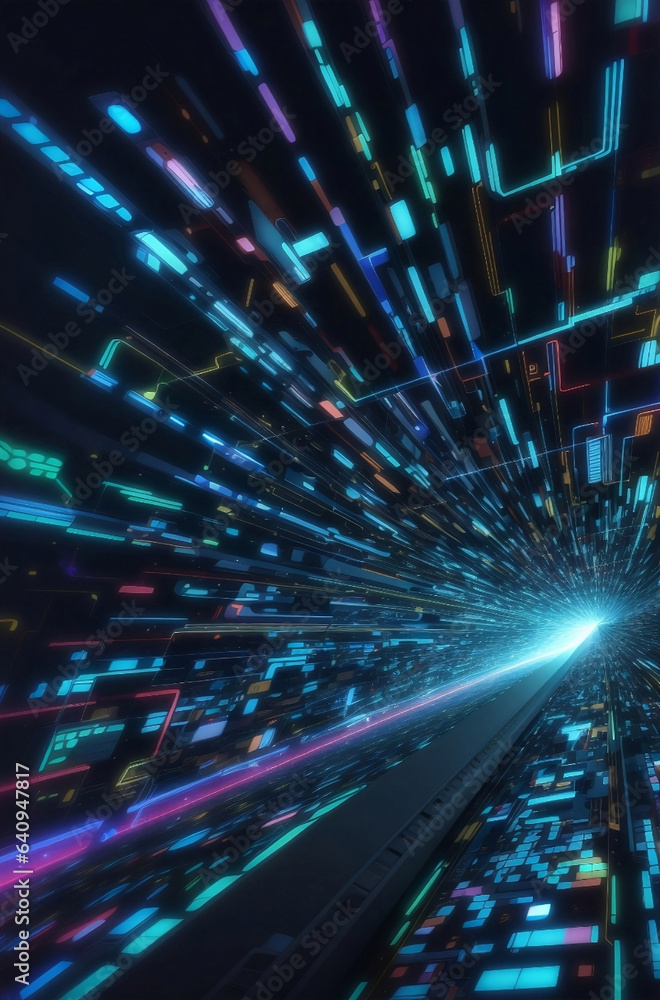 Obraz premium A Modern neon digital abstract of network digital storages.