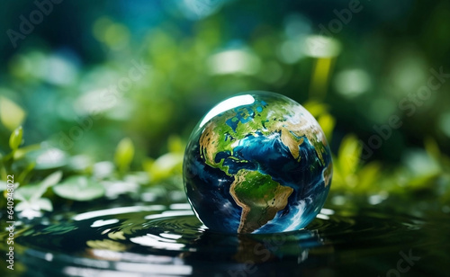 The Earth with green nature background.