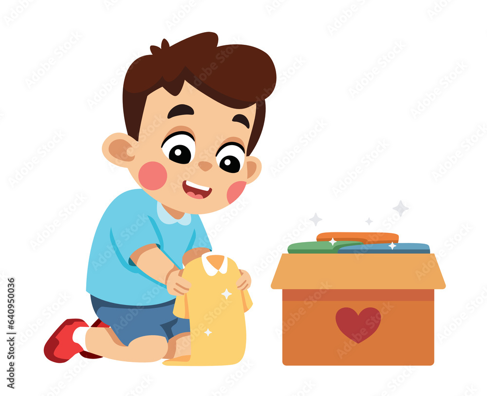 Kid Packing Some Clothes for Charity