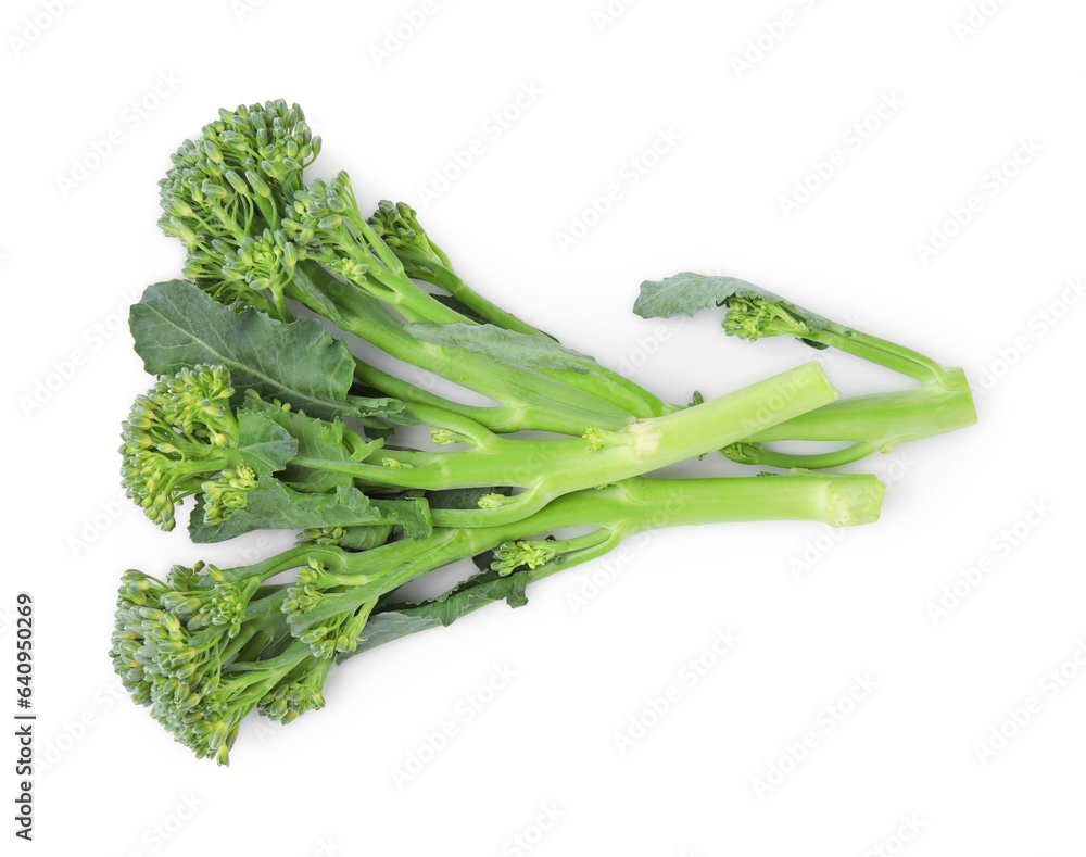 Fresh raw broccolini isolated on white, top view. Healthy food Fresh raw broccolini isolated on white, top view. Healthy food
