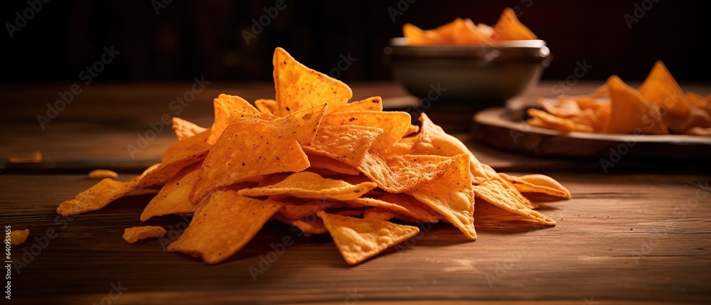 Obraz premium Amazing Shot of some Chips on a Wooden Background. Studio Lighting.