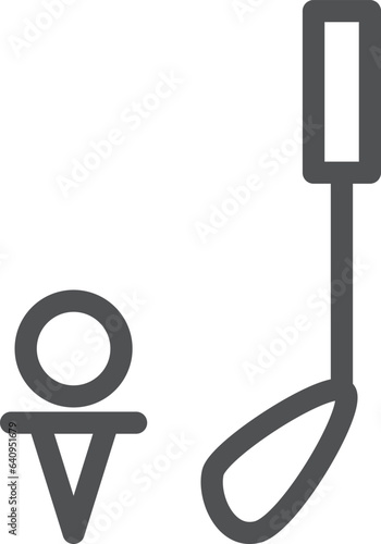 シンプルなスポーツ用品の線画単品アイコン　ゴルフ　クラブ　玉