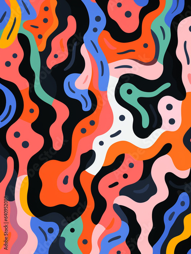 An Illustration of Abstract Patterns with Thick, Grainy Strokes and Contrasting Hues