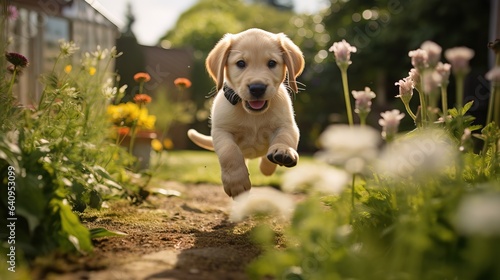 Amazing Shot of a Puppy of Labrador Running towards the Camera.