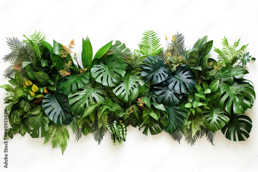 Tropical Leafs mixed with Colorful Flowers on a White Background easy to Cutoff. Tropical Leafs mixed with Colorful Flowers on a White Background easy to Cutoff.