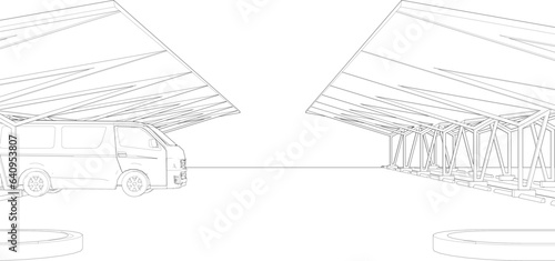 3D illustration of parking and carport
