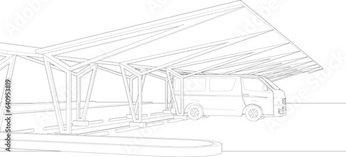 3D illustration of parking and carport