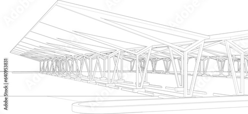 3D illustration of parking and carport