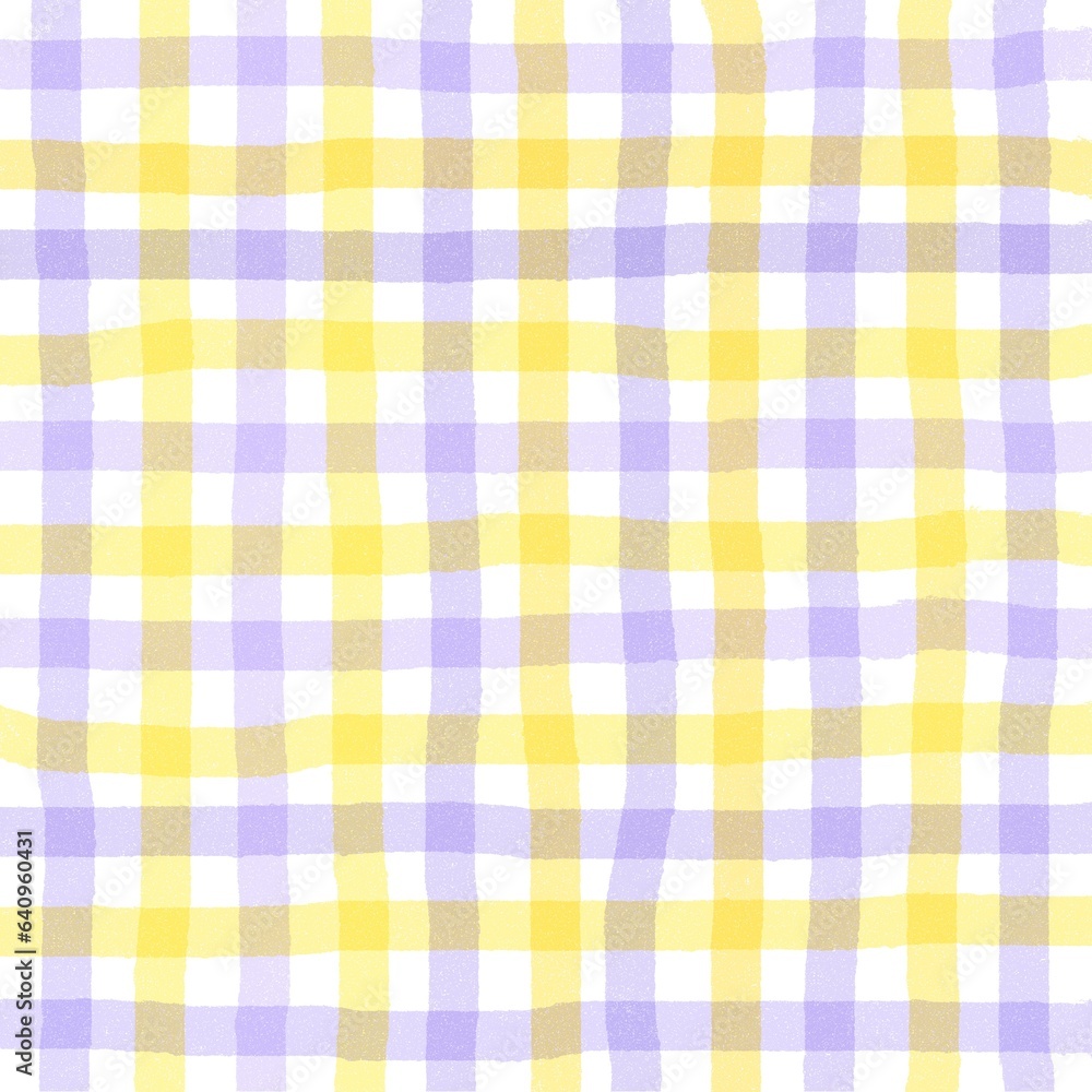 Yellow Purple Gingham Check Hand Drawn Background Yellow Purple Gingham Check Hand Drawn Background