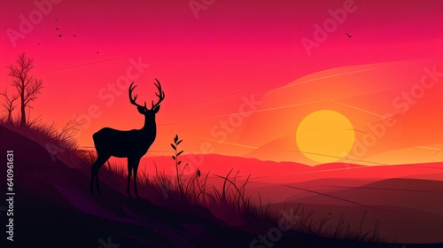 Deer Silhouette at Sunset clashing colour background. Generative AI © ShadowHero