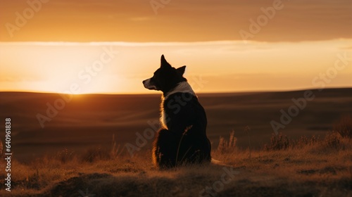 dog Silhouette on Beautiful Sunset Background. Generative AI