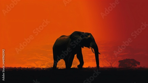 Elephant Silhouette on Beautiful Sunset Background. Generative AI