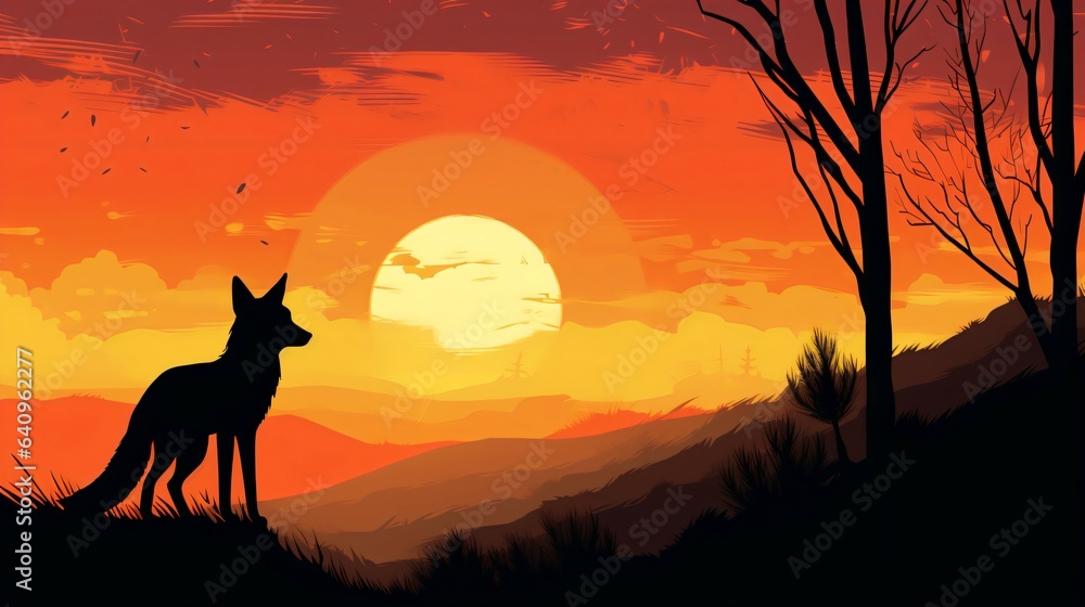 Fox Silhouette on Beautiful Sunset Background. Generative AI Fox Silhouette on Beautiful Sunset Background. Generative AI