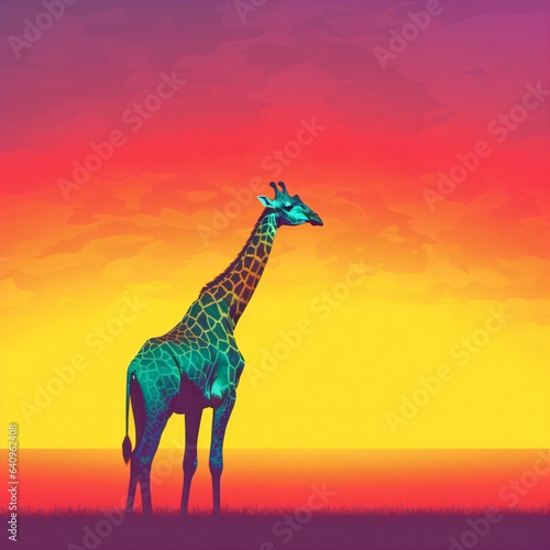 Giraffe Silhouette Against a Dramatic Sunset  Ideal Background for Wildlife-themed Designs and Striking Imagery. Generative AI