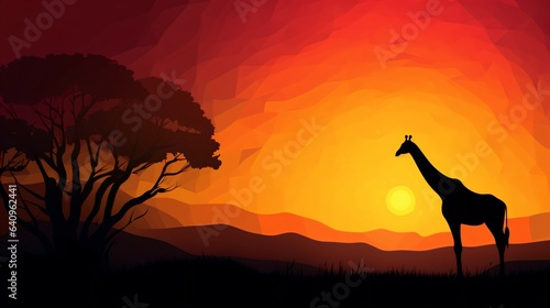 Giraffe Silhouette Against a Dramatic Sunset  Ideal Background for Wildlife-themed Designs and Striking Imagery. Generative AI