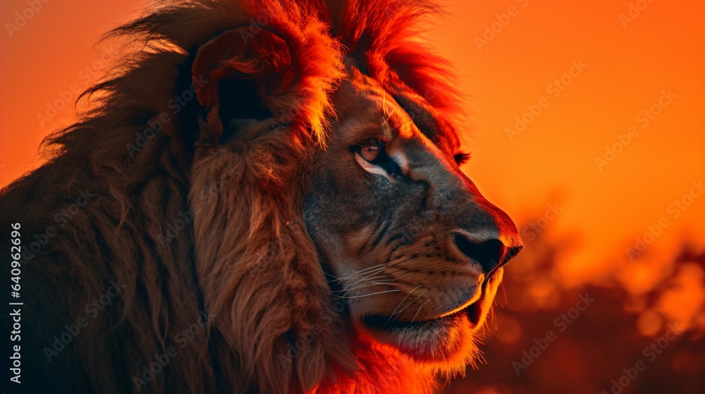 Lion Silhouette Against a Dramatic Sunset, Ideal Background for Wildlife-themed Designs and Striking Imagery. Generative AI
