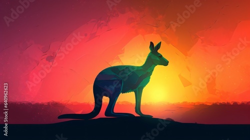Kangaroo Silhouette Against a Dramatic Sunset  Ideal Background for Wildlife-themed Designs and Striking Imagery. Generative AI