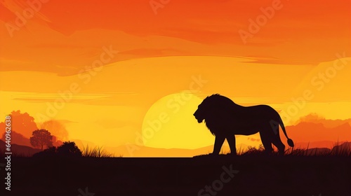 Lion Silhouette Against a Dramatic Sunset, Ideal Background for Wildlife-themed Designs and Striking Imagery. Generative AI