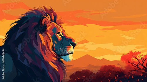 Lion Silhouette Against a Dramatic Sunset  Ideal Background for Wildlife-themed Designs and Striking Imagery. Generative AI
