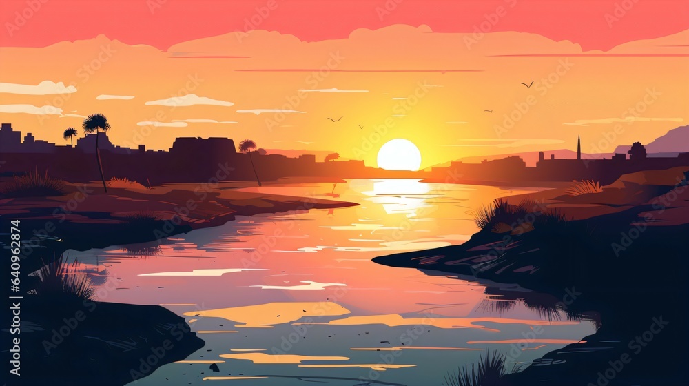 Sunset Silhouette Against a Dramatic Sunset: Ideal Background for Wildlife-themed Designs and Striking Imagery. Generative AI