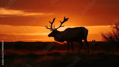 Randeer Silhouette Against a Dramatic Sunset  Ideal Background for Wildlife-themed Designs and Striking Imagery. Generative AI
