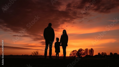 Family Silhouette Against a Dramatic Sunset: Ideal Background for Family-themed Designs and Heartfelt Moments. Generative AI