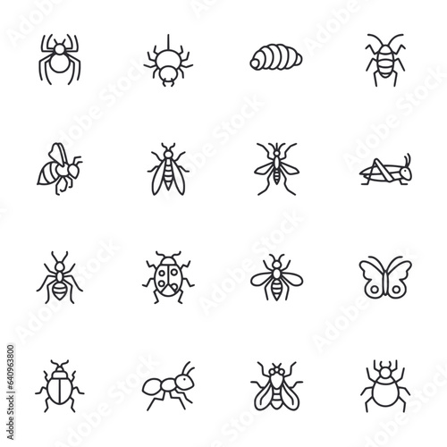 Set of insects and bug icon for web app simple line design