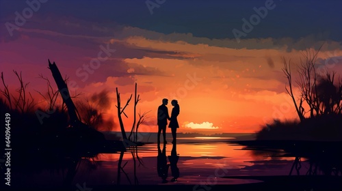 Romantic Sunset Spectrum Clashing Colors Create a Simple Yet Striking Background for a Love-Filled Moment. Generative AI