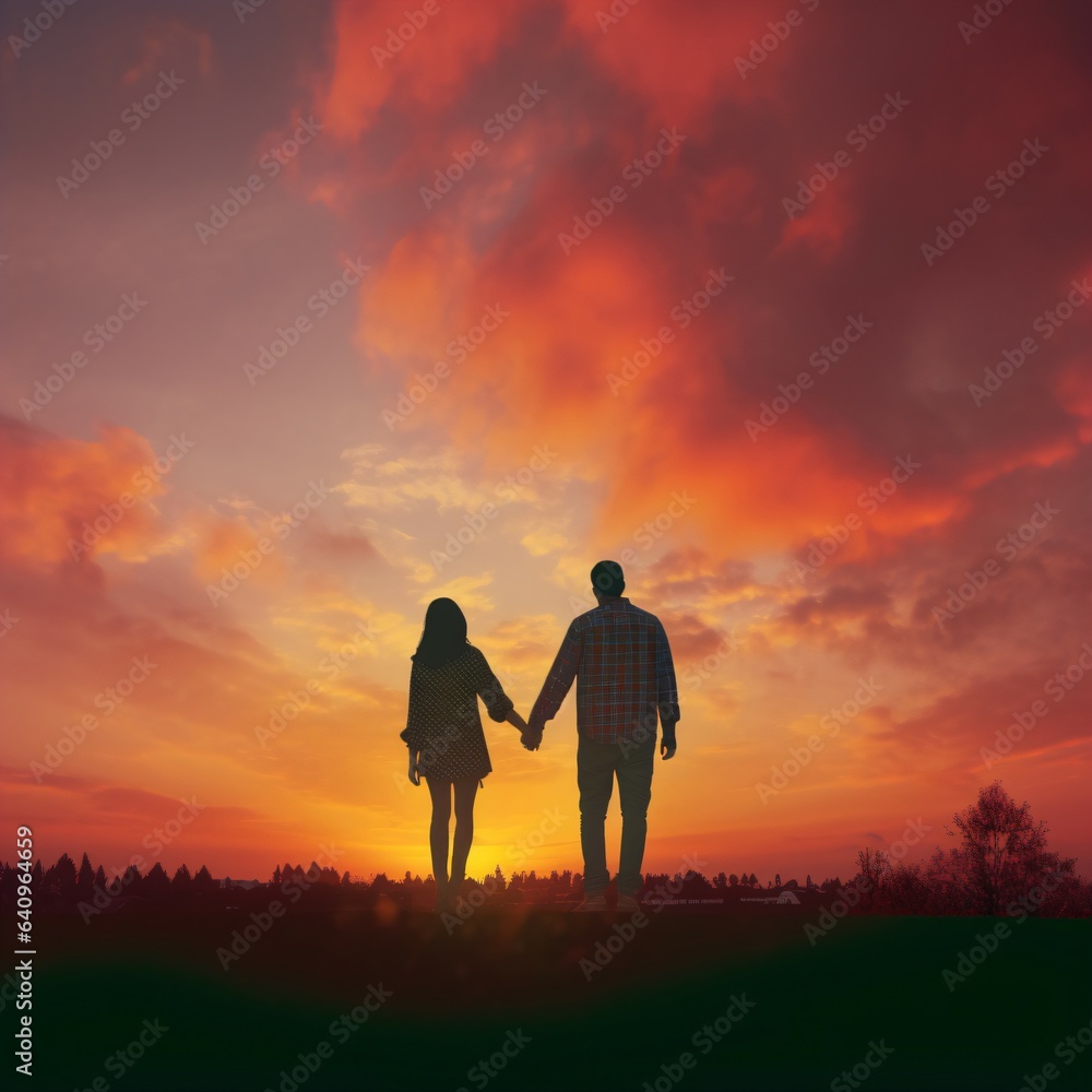 Romantic Sunset Spectrum Clashing Colors Create a Simple Yet Striking Background for a Love-Filled Moment. Generative AI