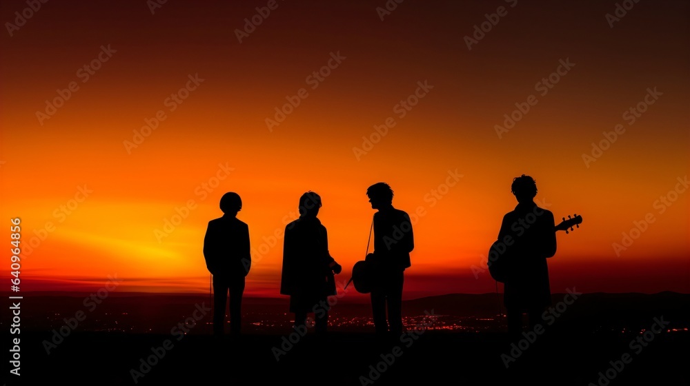 Vibrant Sunset Serenade, Simple Background with Clashing Colors Sets the Stage for The Band. Generative AI Vibrant Sunset Serenade, Simple Background with Clashing Colors Sets the Stage for The Band. Generative AI