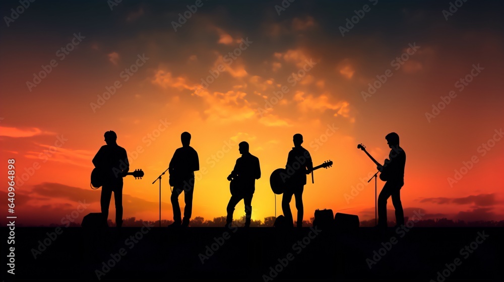 Vibrant Sunset Serenade, Simple Background with Clashing Colors Sets the Stage for The Band. Generative AI Vibrant Sunset Serenade, Simple Background with Clashing Colors Sets the Stage for The Band. Generative AI