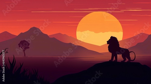 Serenity in Sunset  A Simple Background with the Majestic Silhouette of a Lion. Generative AI