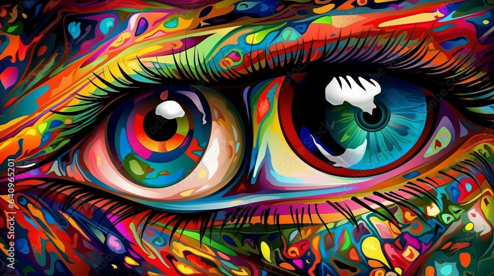Fototapeta Transcendent Vision, Hyperrealistic Eye in Vivid Colors on a Psychedelic Canvas. Generative AI
