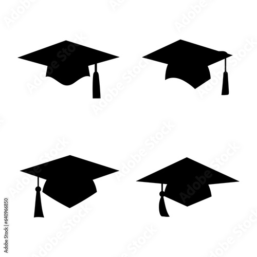 Set of graduation cap vector set in flat style isolated on white background