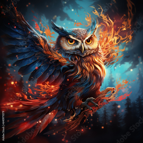  The owl is flying over the forest 