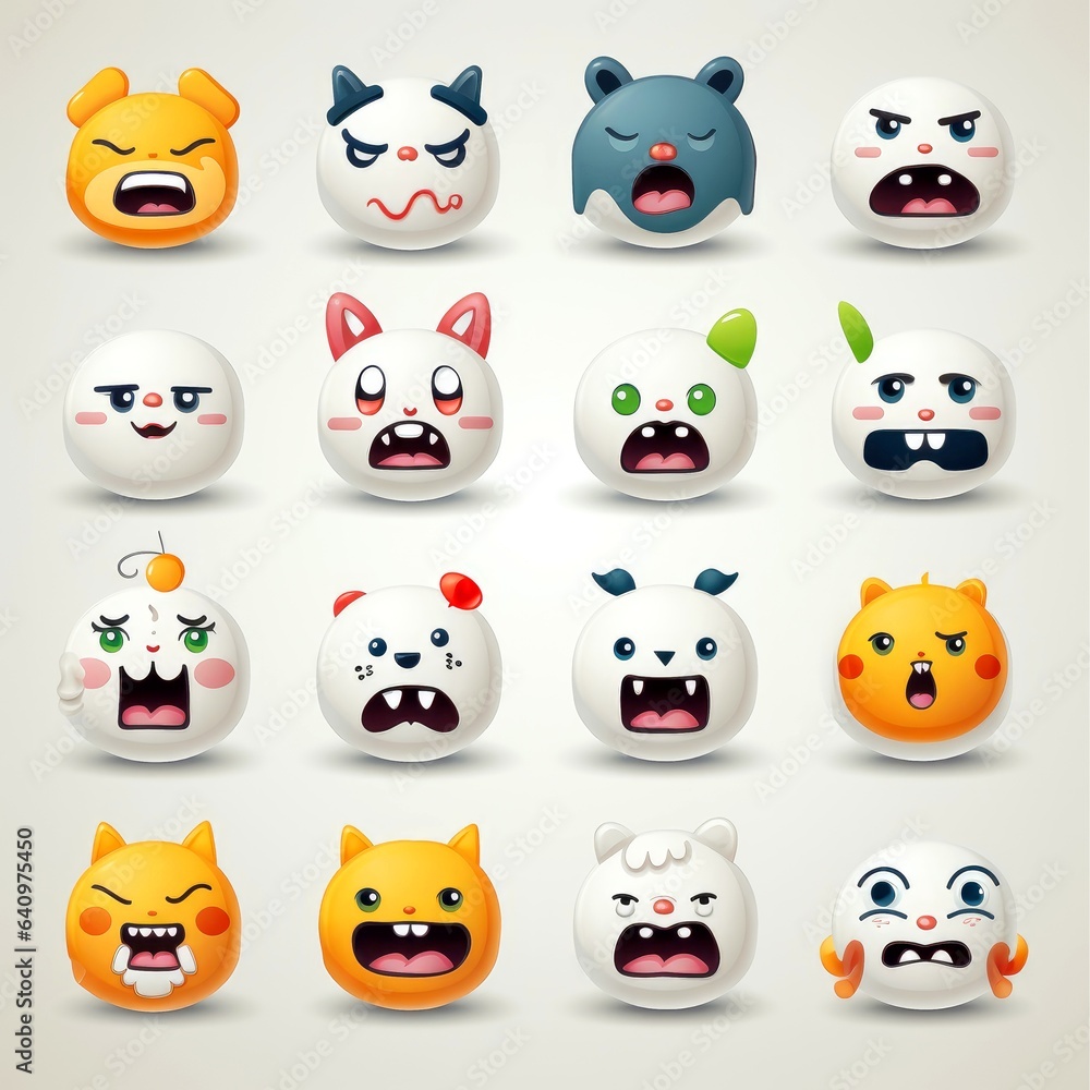 Set of animal faces, face emojis, stickers, emoticons,cartoon funny mascot characters face set Set of animal faces, face emojis, stickers, emoticons,cartoon funny mascot characters face set