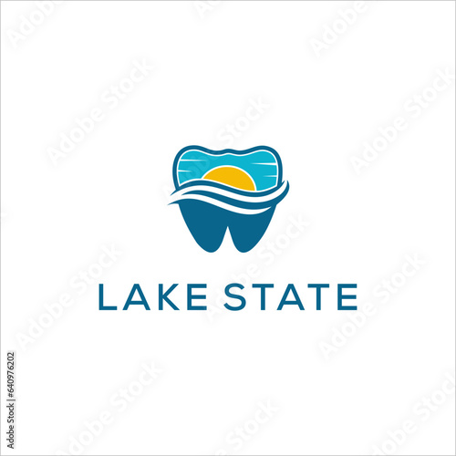 lake dental logo design with river water vector