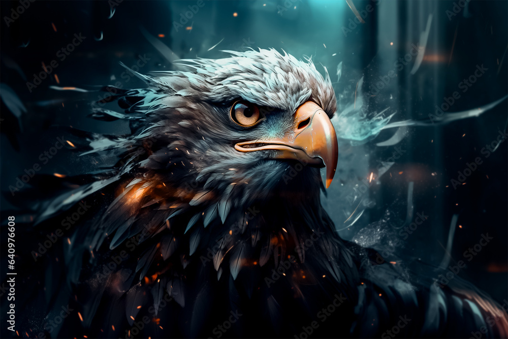Fototapeta premium Futuristic Eagle cyberpunk flying.
